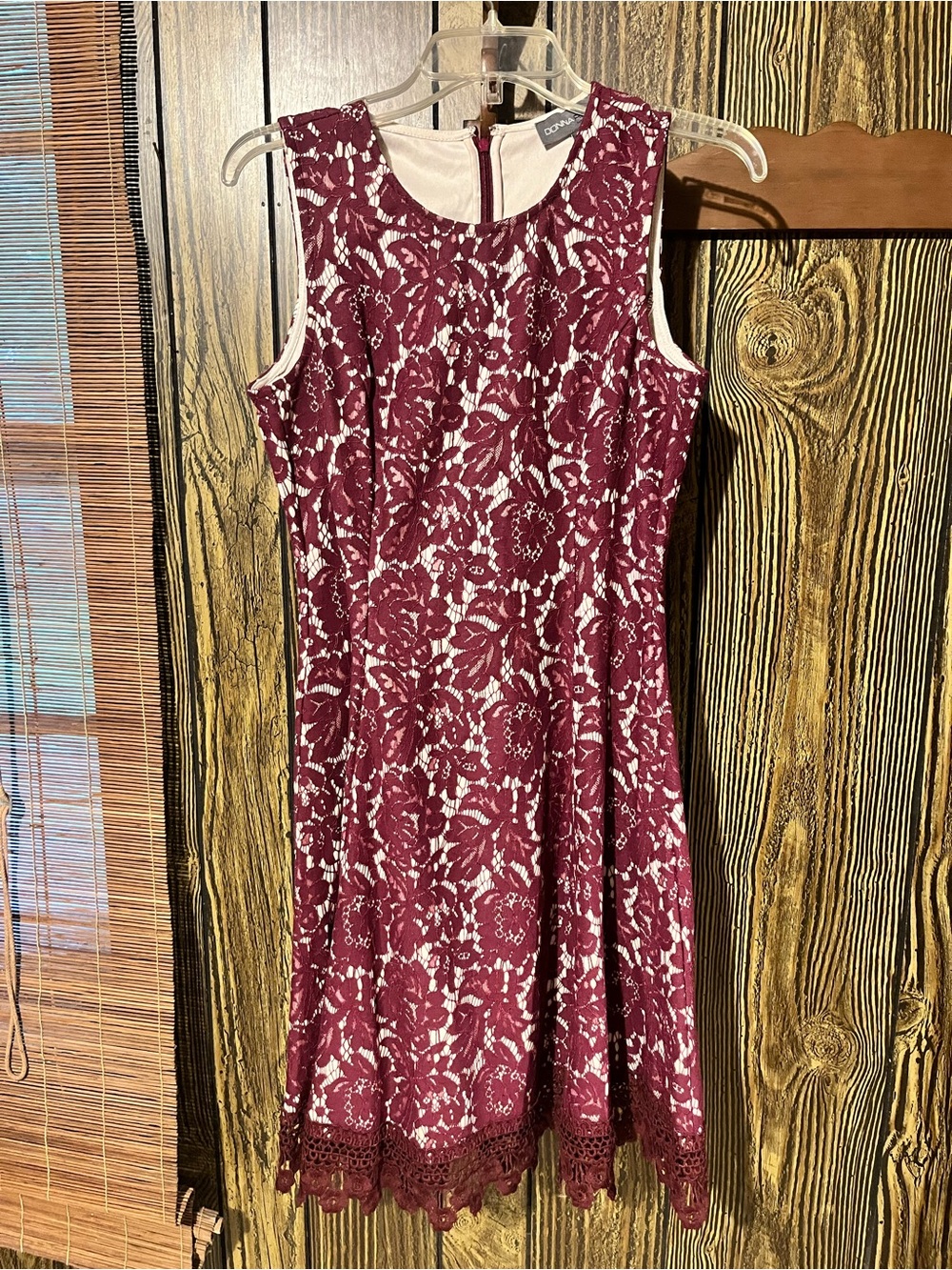 Donna Ricco Burgundy and Cream Lace Midi Dress